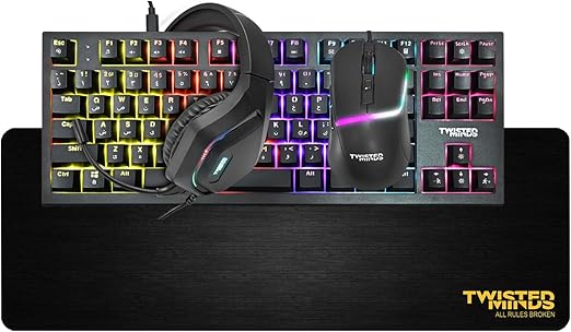 Twisted Minds 4-in-1 Gaming Bundle – TM-HORIZON-X - 87-Key Wired Mechanical Keyboard, Adjustable DPI, 40mm Driver Headset, Over sized 400×900×3MM Mouse Pad – Ergonomic Design for PC Gamer - Desert Games