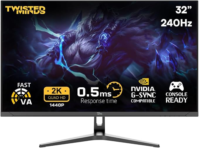 TWISTED MINDS TM32QHD240VA Supreme Series, Flat 31.5 Inch, 2560 x 1440p FHD VA Panel, 240Hz Refresh Rate, 0.5ms Response Time, HDR Black Gaming Monitor, 2.1 HDM - Desert Games