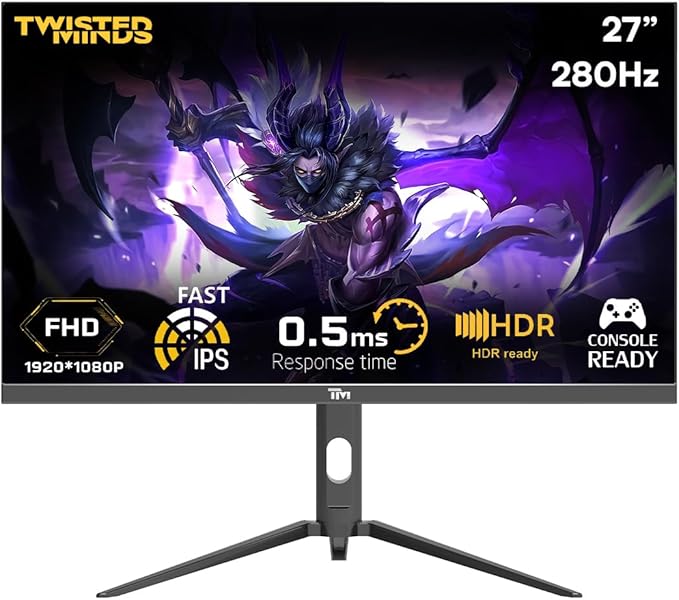 TWISTED MINDS TM27FHD280IPS Supreme Series, Flat 27 Inch, 1920x1080p FHD IPS Panel, 280Hz Refresh Rate, HDMI 2.1, 0.5 Response Time, HDR Black Gaming Monitor - Desert Games