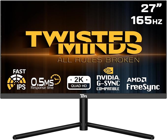 Twisted Minds 27 Inch Display Fast IPS Gaming Monitor - 2560 x 1440 QHD Resolution, 165 Hz Refresh Rate, 16:9 Aspect Ratio, 0.5ms Response Time - Black (TM27QHD165IPS) (165Hz | QHD, 27 inch) - Desert Games