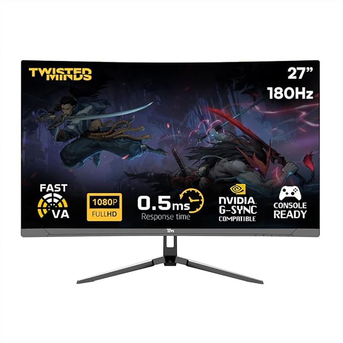 TWISTED MINDS TM27FHD180VA Eclipse Series, Curved 27 Inch,1920x1080p FHD VA Panel, 180hz Refresh Rate, HDMI 2.1, 0.5 Response Time,HDR Black Gaming Monitor - Desert Games