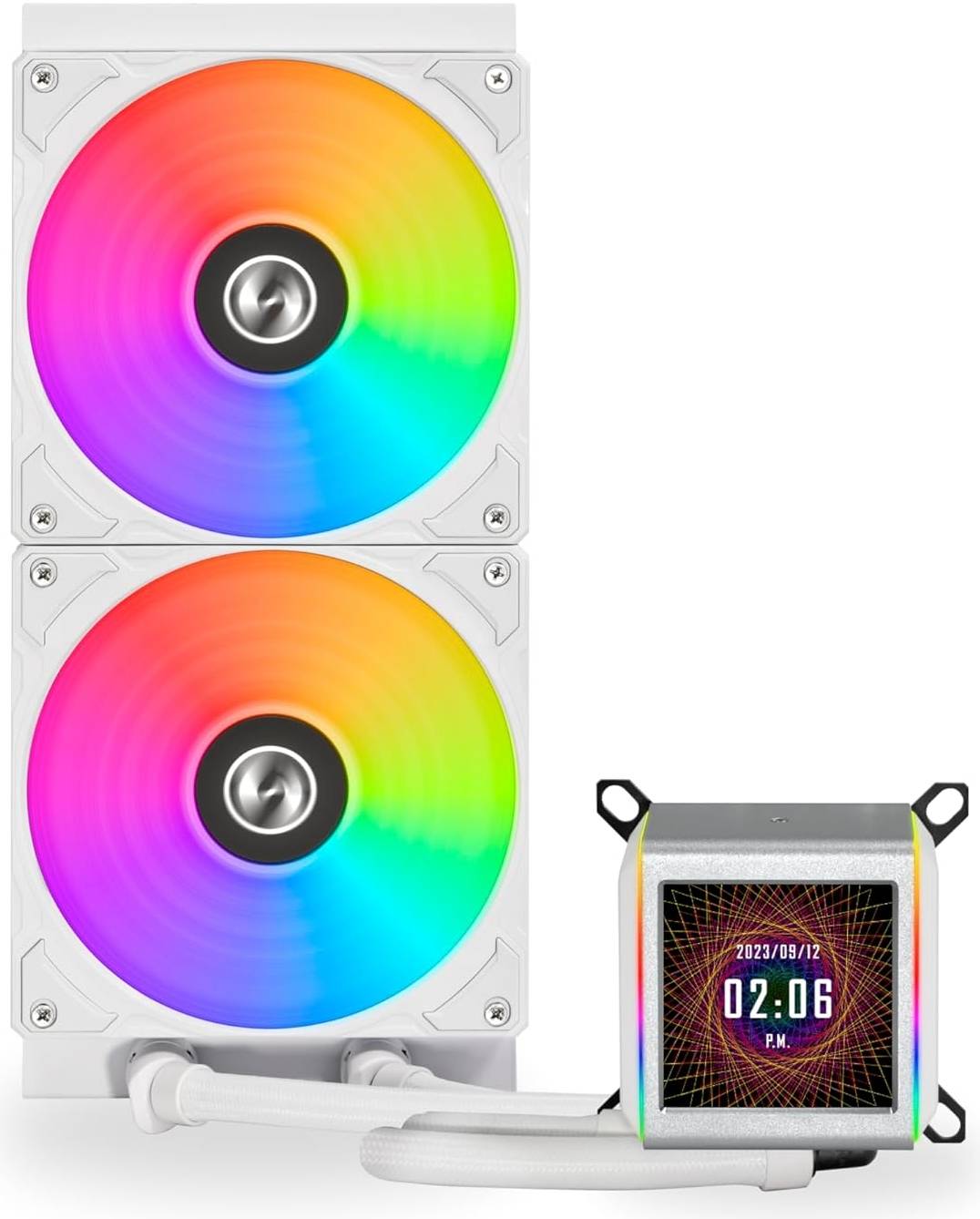 Lian Li Galahad II LCD 280 AIO RGB CPU Liquid Cooler, 2.88" IPS LCD Screen, Asetek 8th Gen 3600 RPM Pump, 140mm FDB Fans, Up to 1550 RPM Fan Speed, 89.7 CFM Airflow, White | G89.GA2ALCD28W.00 - Desert Games