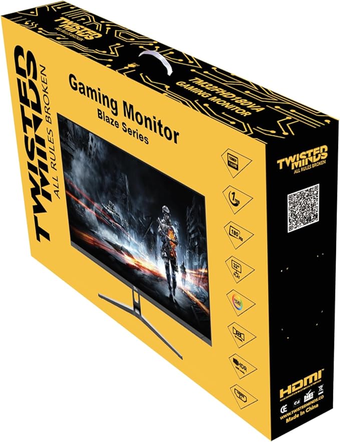 TWISTED MINDS TM32FHD180VA Blaze Series, Flat 31.5 Inch,1920x1080p FHD, VA Panel, 180Hz Refresh Rate, 1ms Response Time, Black Gaming Monitor - Desert Games