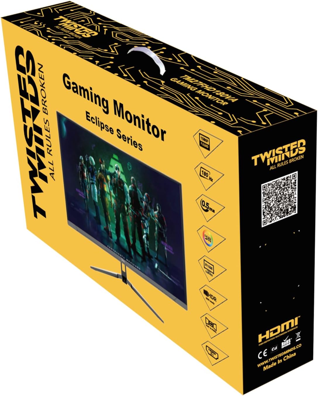 TWISTED MINDS TM27FHD180VA Eclipse Series, Curved 27 Inch,1920x1080p FHD VA Panel, 180hz Refresh Rate, HDMI 2.1, 0.5 Response Time,HDR Black Gaming Monitor - Desert Games