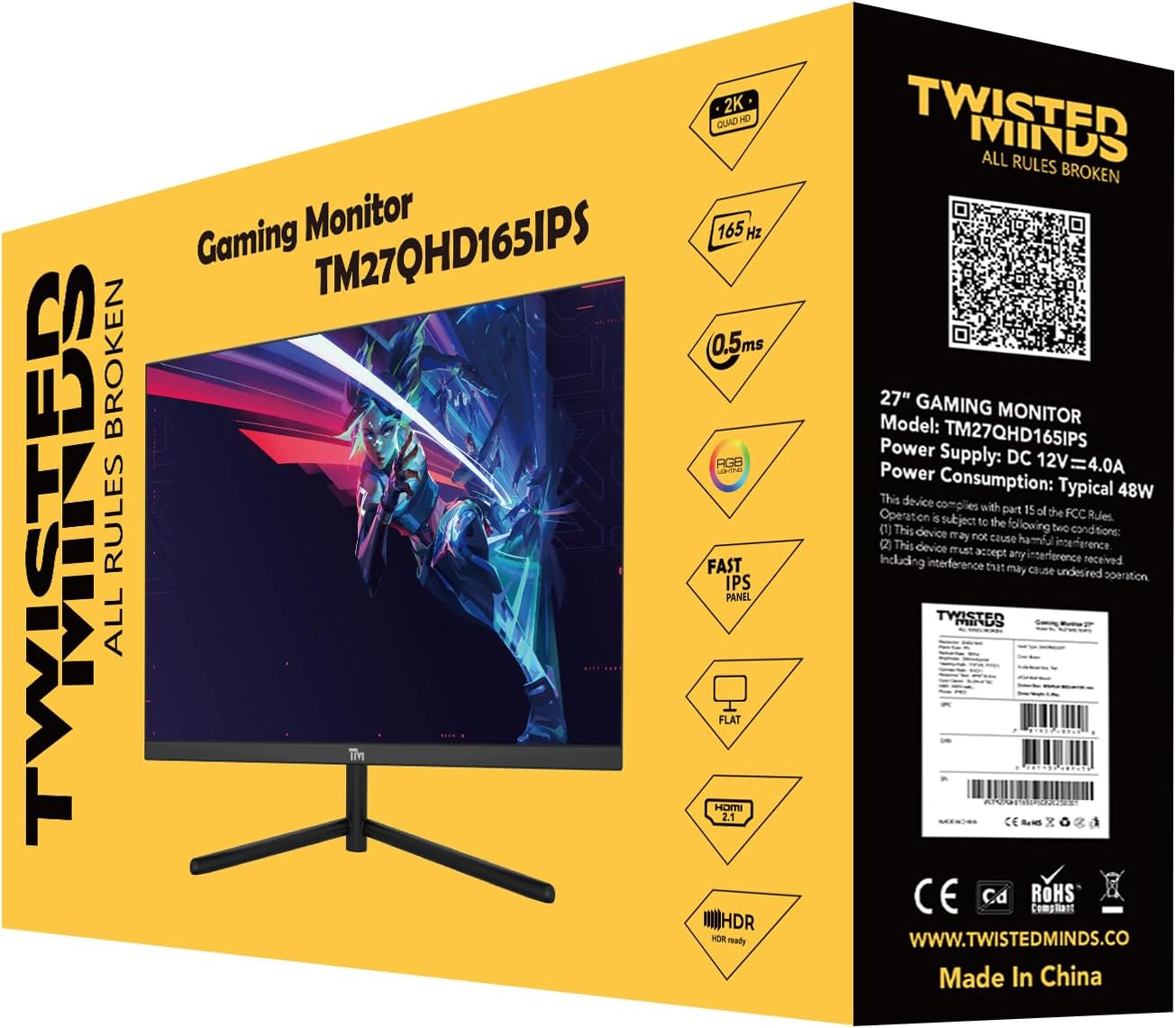 Twisted Minds 27 Inch Display Fast IPS Gaming Monitor - 2560 x 1440 QHD Resolution, 165 Hz Refresh Rate, 16:9 Aspect Ratio, 0.5ms Response Time - Black (TM27QHD165IPS) (165Hz | QHD, 27 inch) - Desert Games