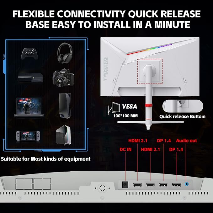 Twisted Minds TMA27FHD360IPS 27" FHD Gaming Monitor, 360Hz Fast IPS Panel, 0.5ms Response, HDR400 Ready, FreeSync, HDMI 2.1 & DP 1.4, Adjustable Stand, PS5 Compatible - Desert Games