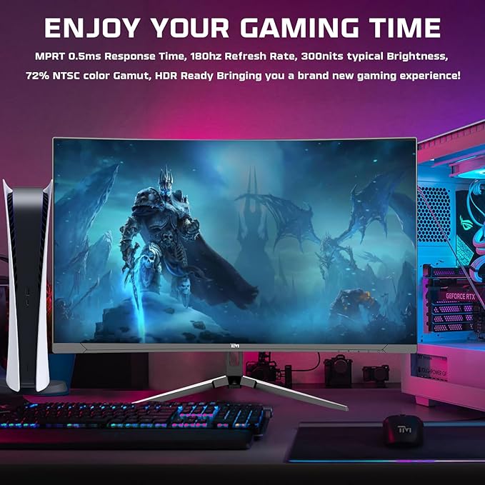TWISTED MINDS TM27FHD180VA Eclipse Series, Curved 27 Inch,1920x1080p FHD VA Panel, 180hz Refresh Rate, HDMI 2.1, 0.5 Response Time,HDR Black Gaming Monitor - Desert Games