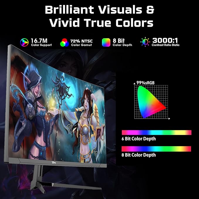 TWISTED MINDS TM27FHD180VA Eclipse Series, Curved 27 Inch,1920x1080p FHD VA Panel, 180hz Refresh Rate, HDMI 2.1, 0.5 Response Time,HDR Black Gaming Monitor - Desert Games