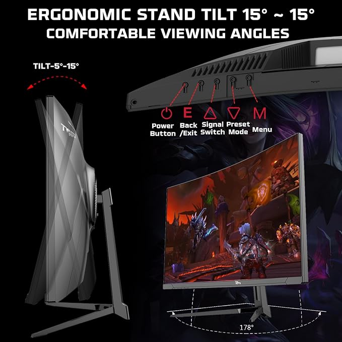TWISTED MINDS TM27FHD180VA Eclipse Series, Curved 27 Inch,1920x1080p FHD VA Panel, 180hz Refresh Rate, HDMI 2.1, 0.5 Response Time,HDR Black Gaming Monitor - Desert Games