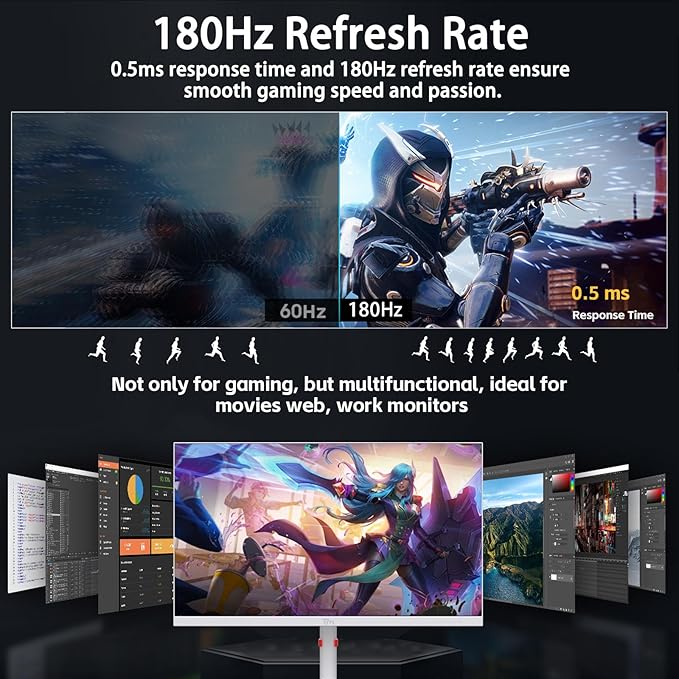 Twisted Minds TMA24FHD180IPS 24.5" FHD White Gaming Monitor, 180Hz Fast IPS, 0.5ms, HDR10, FreeSync, HDMI 2.1 & DP 1.4, Ambilight RGB, Adjustable Stand, PS5 Compatible - Desert Games