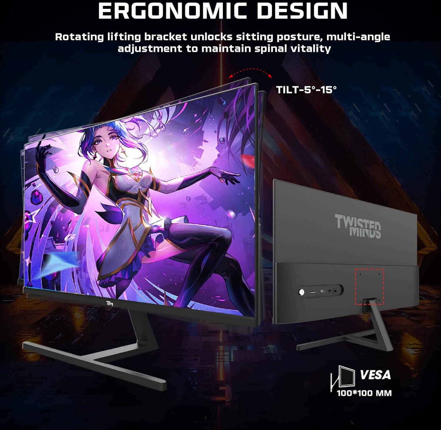 Twisted Minds TM24FHD180IPS Blaze Series Gaming Monitor, 24" FHD IPS Display, 180Hz Refresh Rate, 0.5ms Response Time, NVIDIA G-Sync Compatible, 16.7M Colors, Black | TM24FHD180IPS - Desert Games