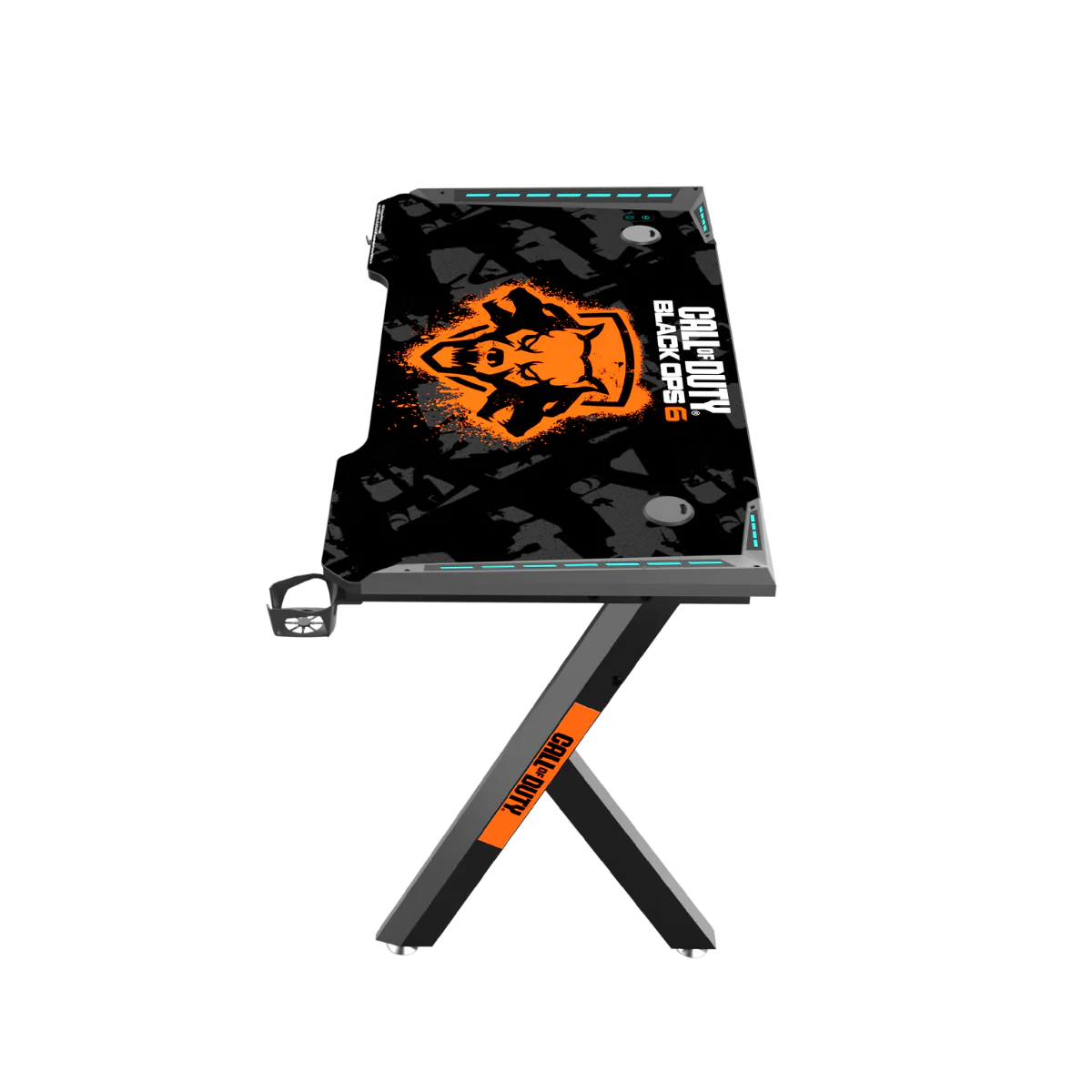 GAMEON Call Of Duty HAWSKBILL (COD) BLKOPS6- RGB Flowing Light Gaming Desk With Full Table Mouse pad, Headphone Hook, Cup Holder - Desert Games