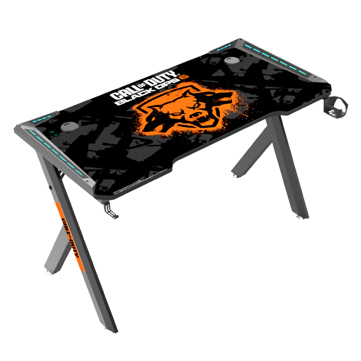 GAMEON Call Of Duty HAWSKBILL (COD) BLKOPS6- RGB Flowing Light Gaming Desk With Full Table Mouse pad, Headphone Hook, Cup Holder - Desert Games