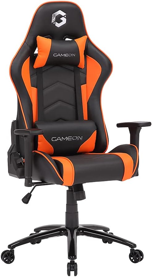 GAMEON Gaming Chair, 3D, Backrest, Head Pillow, Lumbar - Black/Orange - Desert Games