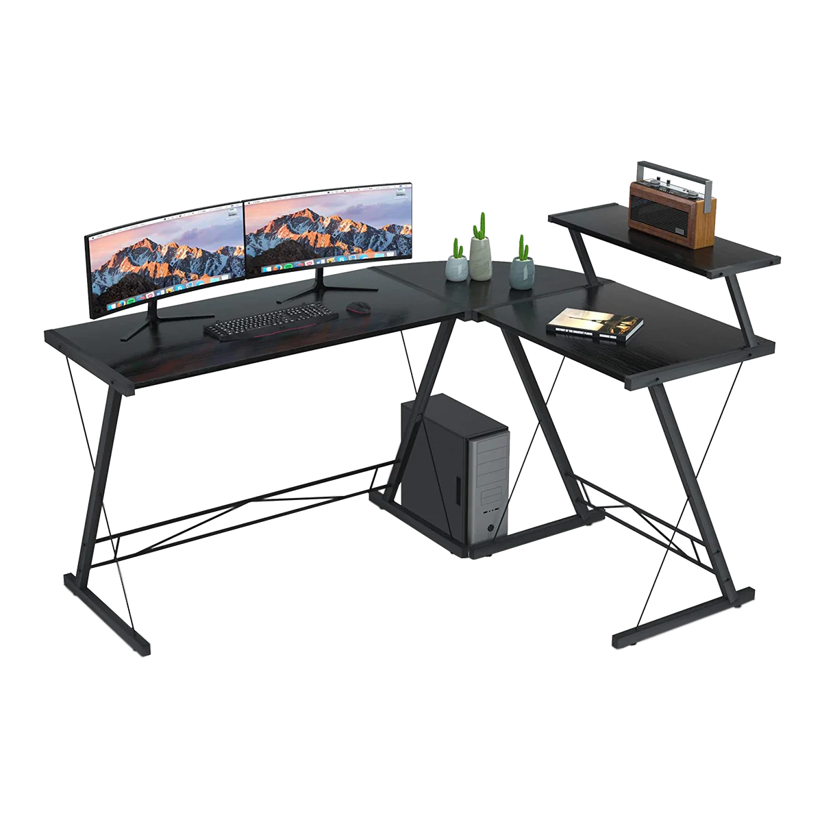 GAMEON 3 in 1 L-Shaped Slayer II XL Series Gaming Desk (Size: 150*112*74cm & Table top 100*48cm + 60*48cm) With Accessories Stand GOSLAYERXLII - Black - Desert Games