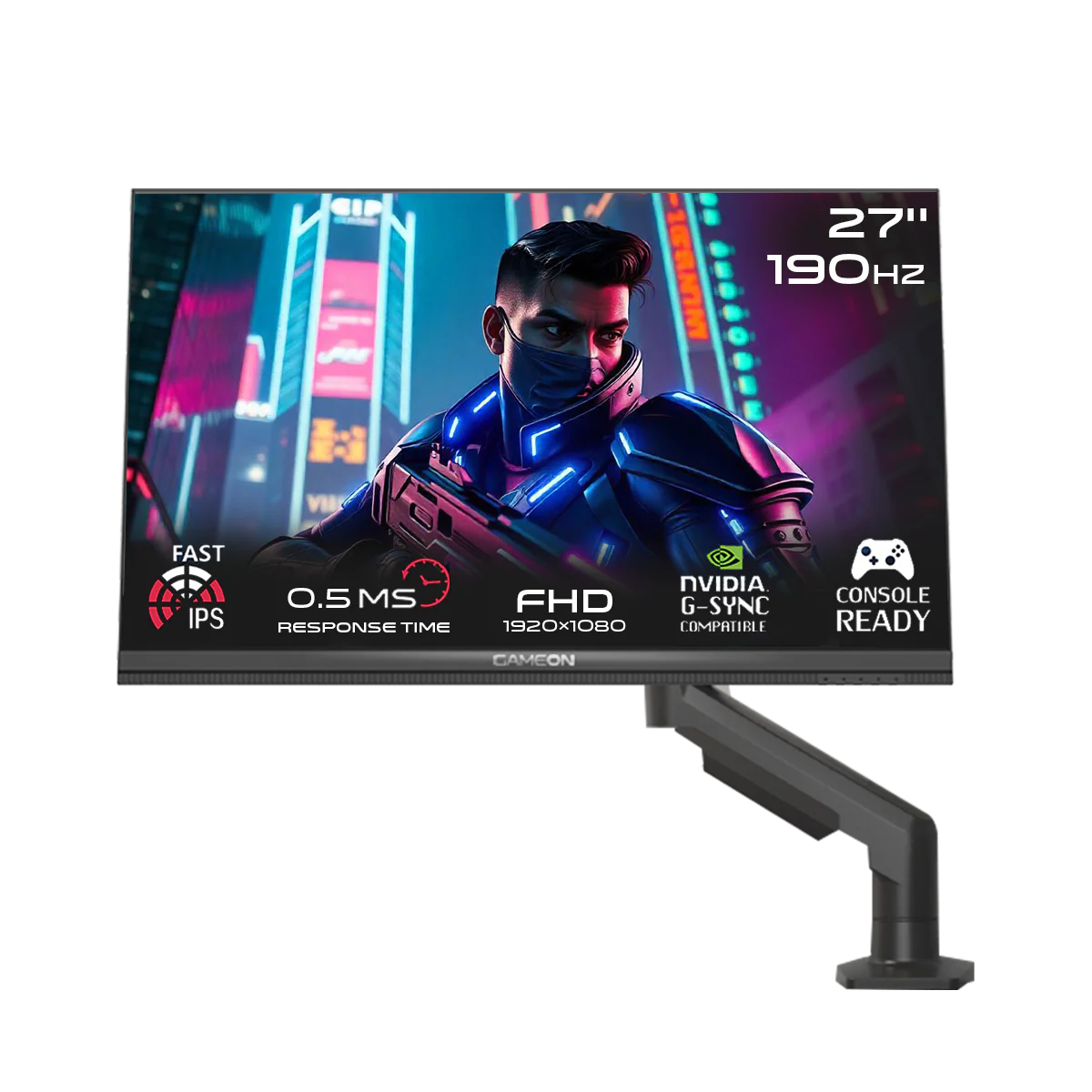 GAMEON GOM27FHD190IPSX Midnight Pro X Series 27" FHD, 190Hz, MPRT 0.5ms, HDMI 2.1, Fast IPS Gaming Monitor (Supports PS5) with Stand - Black - Desert Games