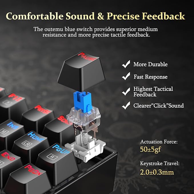 Redragon K552 Mechanical Gaming Keyboard 60% Compact 87 Key Kumara Wired Cherry MX Blue Switches Arabic - Desert Games