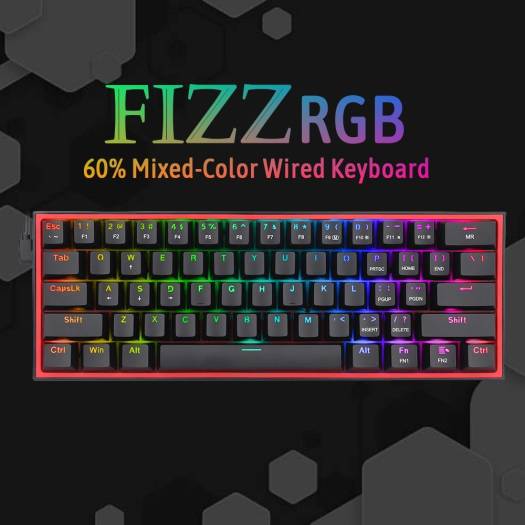 Redragon FIZZ K617 60% Wired Mechanical Keyboard, Red Switches - Desert Games