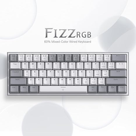 Redragon K617 Fizz 60% Wired RGB Gaming Keyboard - White and Grey - Desert Games