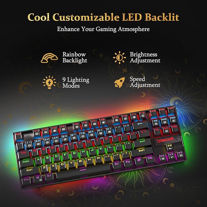 Redragon K552 Mechanical Gaming Keyboard, 87-Key Compact, LED Gaming Keyboard with Red Switches - Black - Desert Games