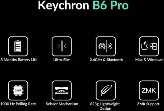 Keychron B6 Pro Wireless Keyboard, Full-Size, Ultra-Slim, English-Arabic Layout, Wireless, Space Grey B6P-K1-AR - Desert Games