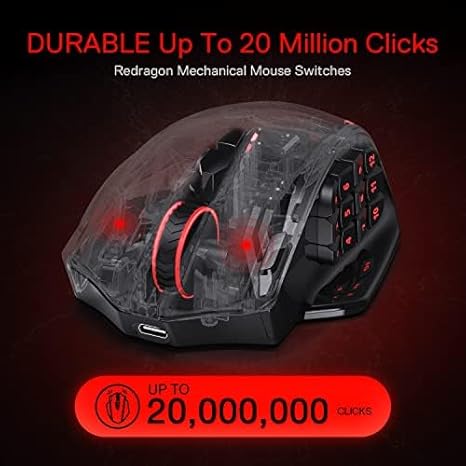 Redragon M913 Impact Elite Wireless Gaming Mouse, 16000 DPI Wired/Wireless RGB Mouse - Desert Games