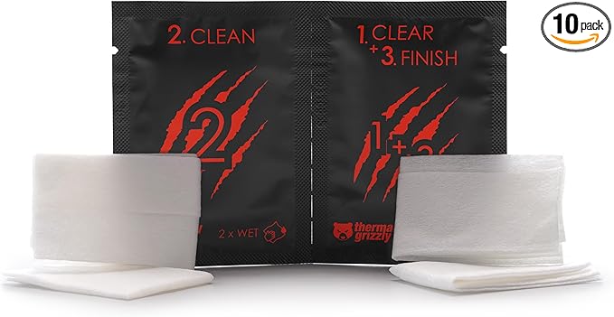 Thermal Grizzly TG Cleaning Wipes 10 Pcs - 20 Wet & 20 Dry Wipes TG-CW-10 - Desert Games