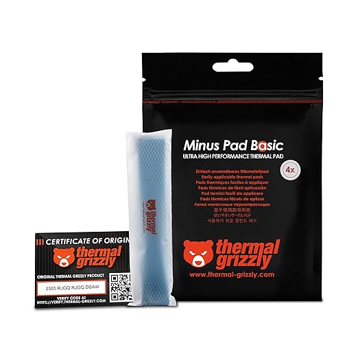 Thermal Grizzly Minus Pad Basic – 4-Pack Thermal Interface Pad, 120x20x1.5mm TG-MP-B-120-20-15-4 - Desert Games