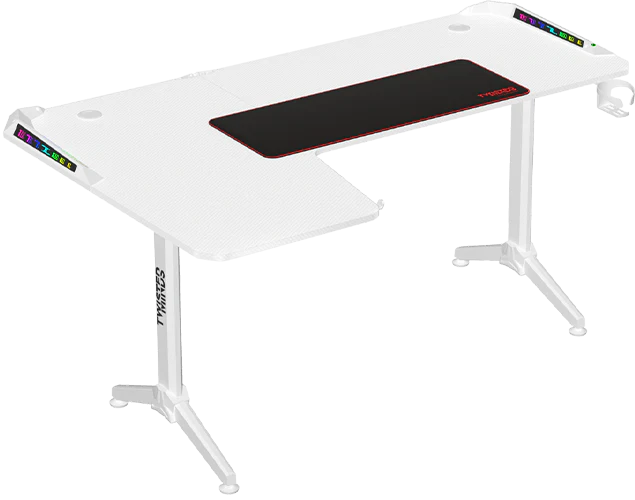 Twisted Minds WARRIOR L Shaped Gaming Desk RGB Left White - TM-Y-LW-RGB - Desert Games