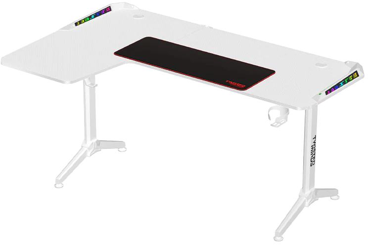Twisted Minds WARRIOR L Shaped Gaming Desk RGB Left White - TM-Y-LW-RGB - Desert Games