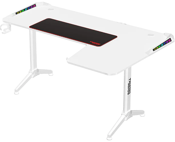 Twisted Minds WARRIOR L Shaped Gaming Desk RGB Right White - TM-Y-RW-RGB - Desert Games