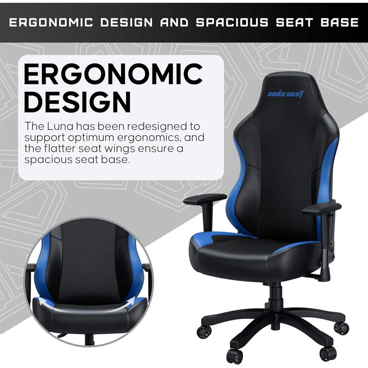 Anda Seat Luna Large Gaming Chair - Black / Blue - Desert Games