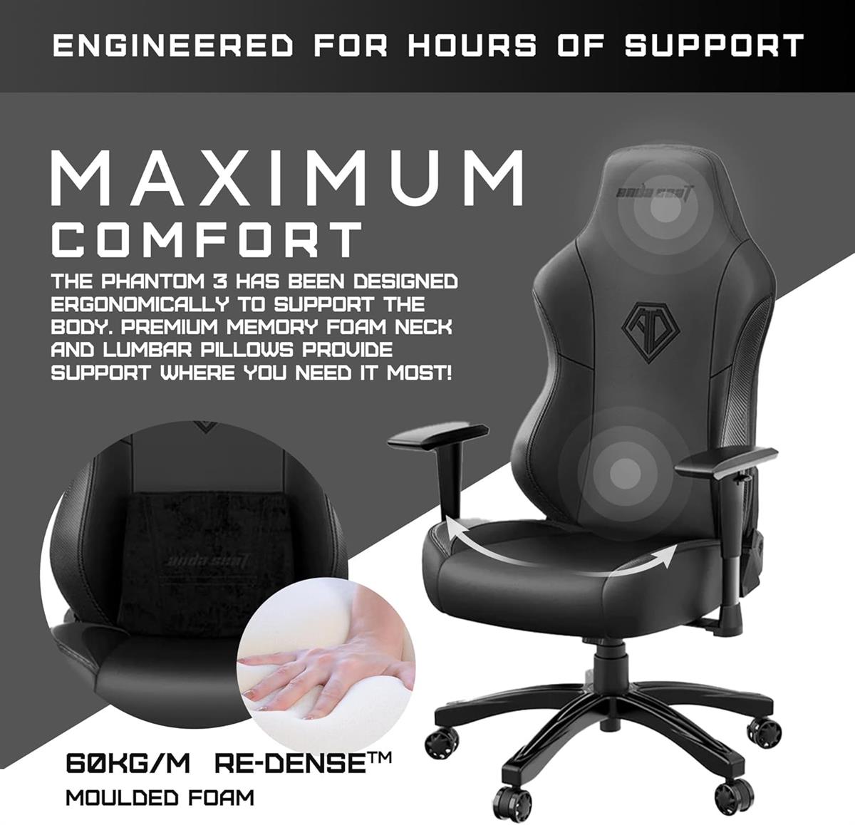 Anda Seat Phantom 3 XL Leather Gaming Chair - Stormy Black - Desert Games