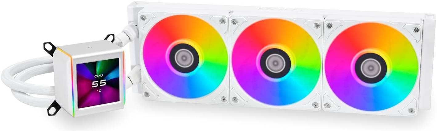 Lian Li Galahad II LCD 360 AIO RGB CPU Liquid Cooler, 2.88” IPS LCD Screen, Asetek 8th Gen 3600 RPM Pump, 120mm FDB Fans, Up to 2450 RPM Fan Speed, 79.9 CFM Airflow, White | G89.GA2ALCD36W.00 - Desert Games